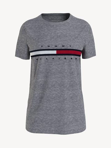 Női Tommy Hilfiger Essential Flag Stripe Póló Szürke | HU 447ILH